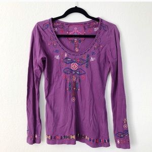 Johnny Was | Purple | Embroidered Long Sleeve Top